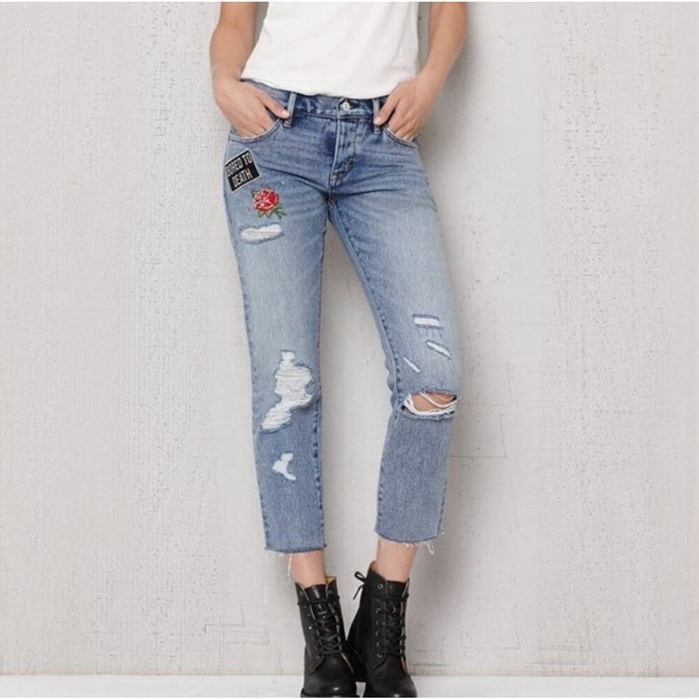 PacSun Patched Girlfriend Cropped Jeans Women's Size 26 MidRise Frayed Hem
